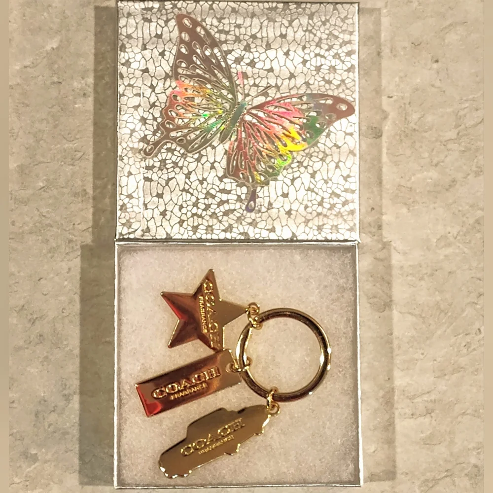 COACH DREAMERS SUNSET PINK CADILLAC GOLD STAR & BANNER KEY CHAIN / BAG CHARM